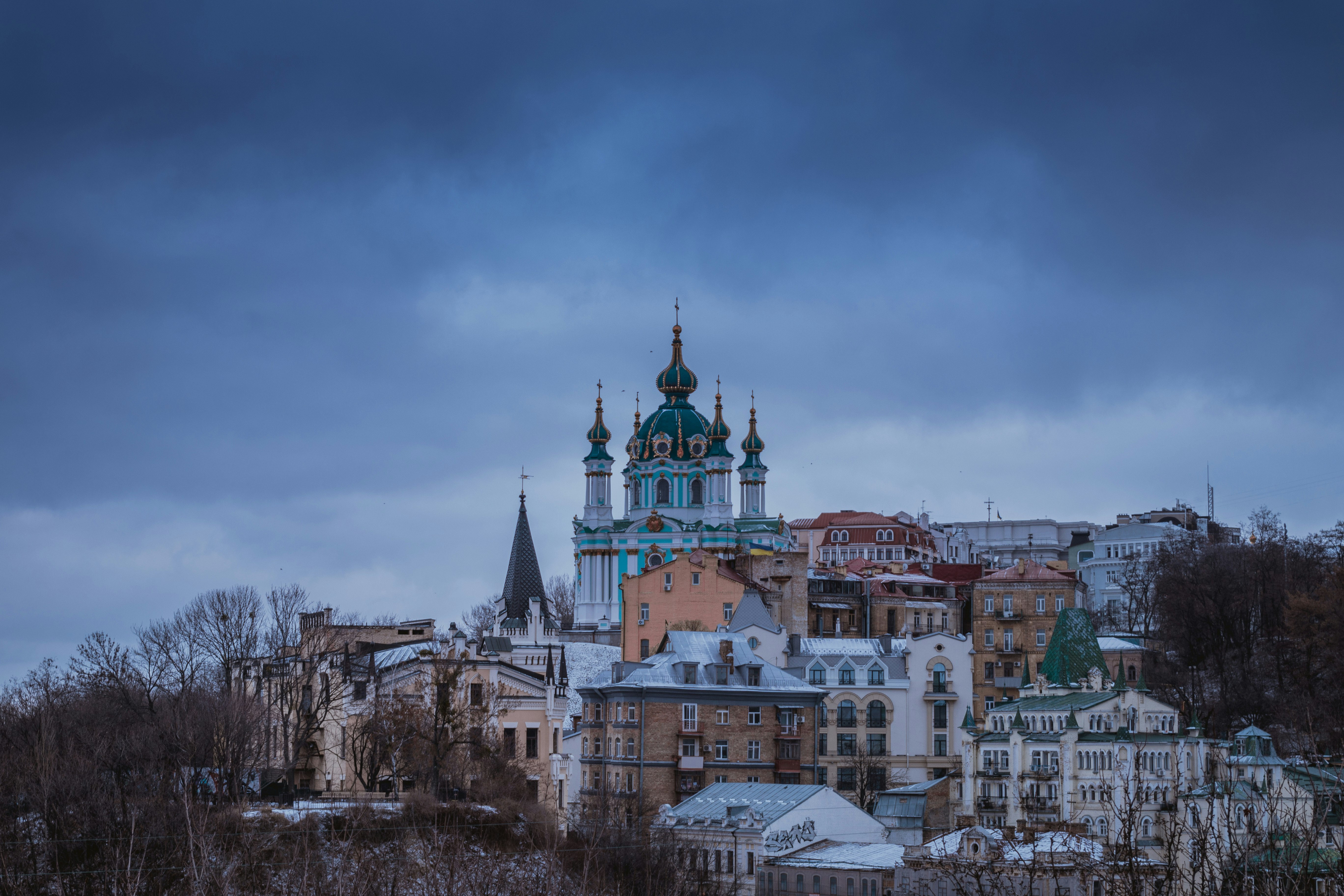 white and blue Gothic structure